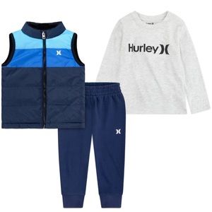 Hurley Toddler Boy 3-Piece Puffer Vest Set